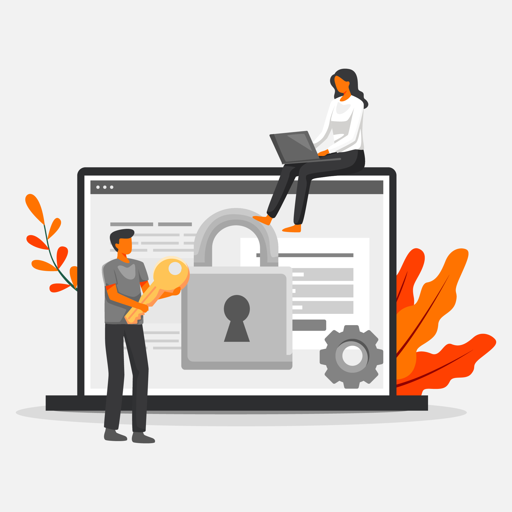 Illustration of gated content, laptop with padlock on the screen